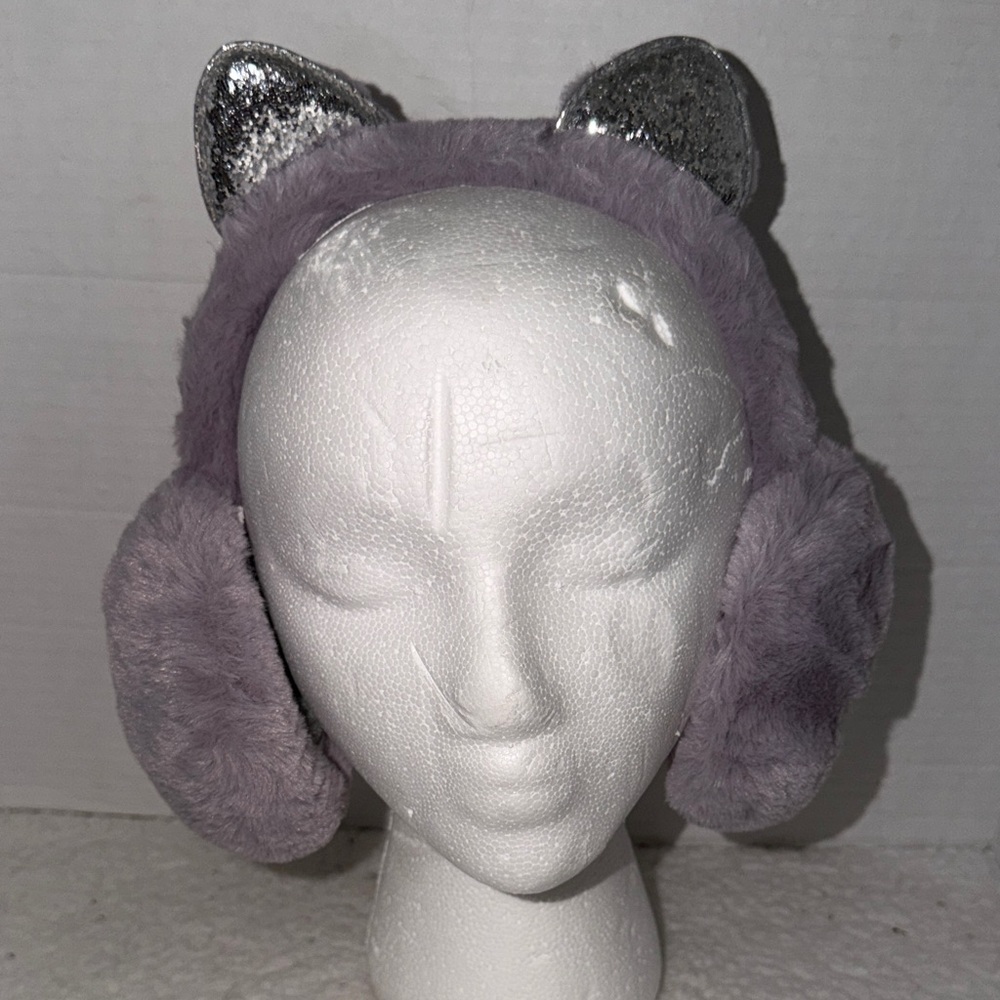 Silver and Purple Cat‎ Ear Earmuffs Girls Winter Warm NWOT